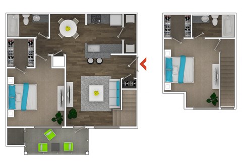 2 Bedroom Townhouse Floor Plan at Monroe Place Apartments, Georgia, 30324